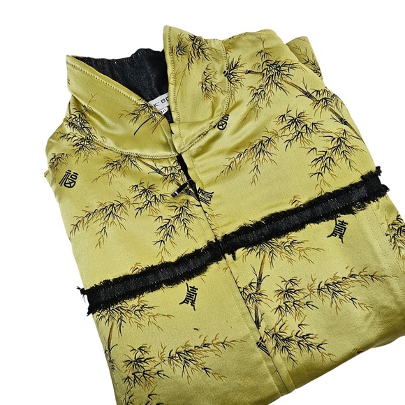 Silk Box Jackets & Blazers - Silk Box Womens Size 10 Green/Gold Bamboo Print Silk Cotton Zip Front Vest Asian